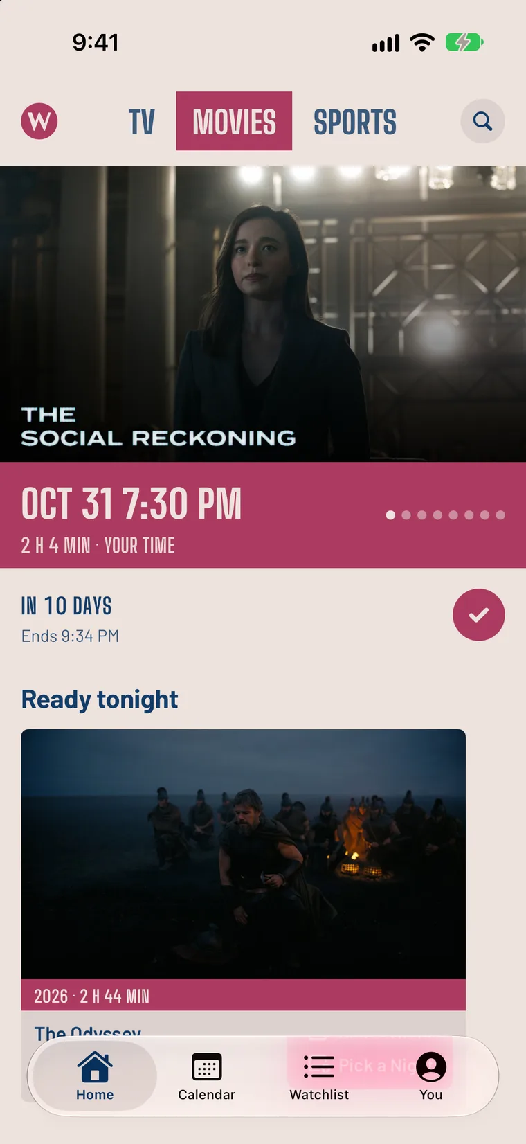 Watchlyst's Home, Movies: a movie night on October 31 and movies ready to watch tonight.